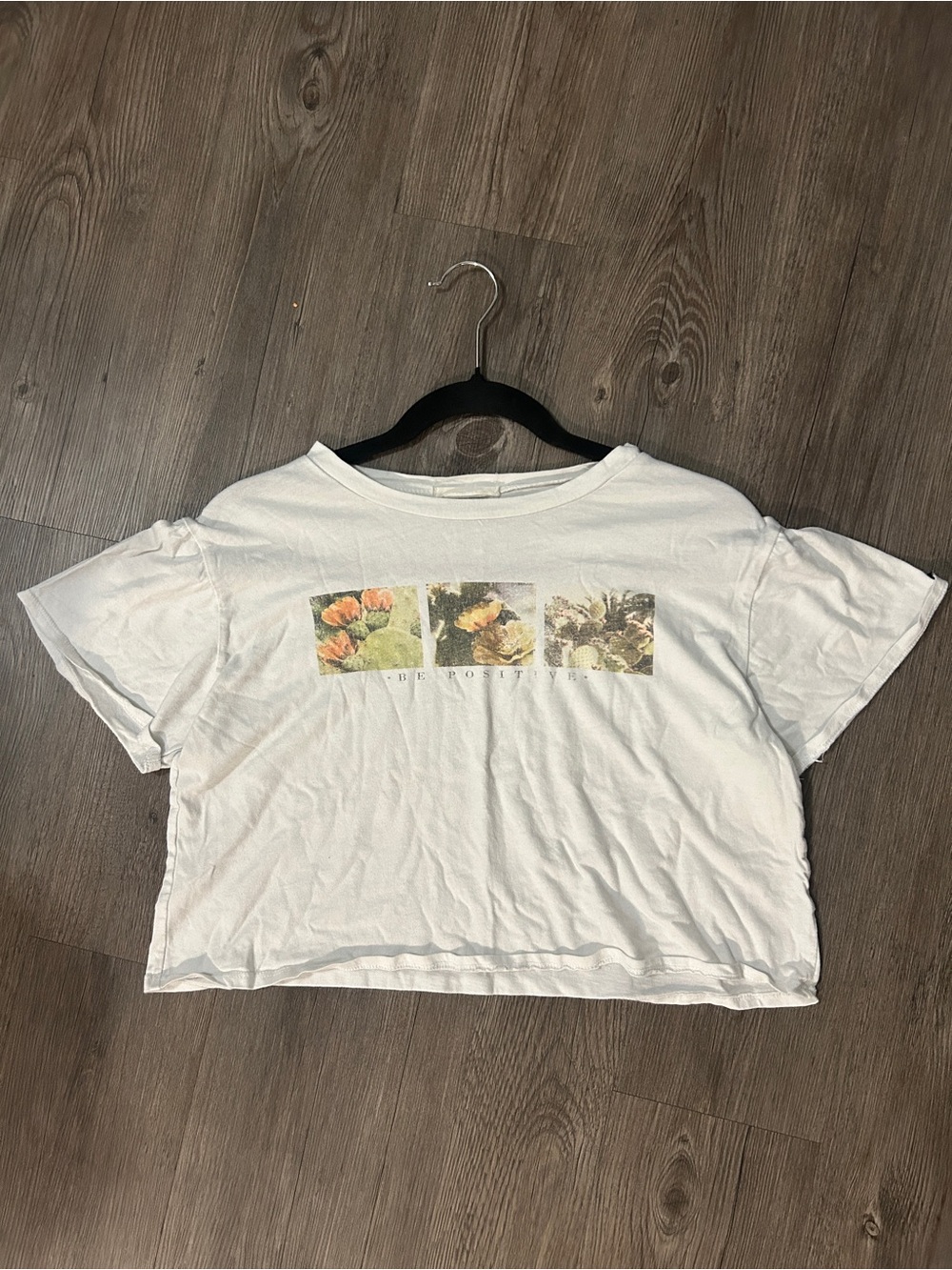 Cottage Core White Floral Cropped Graphic Tee "Be Positive” T-Shirt